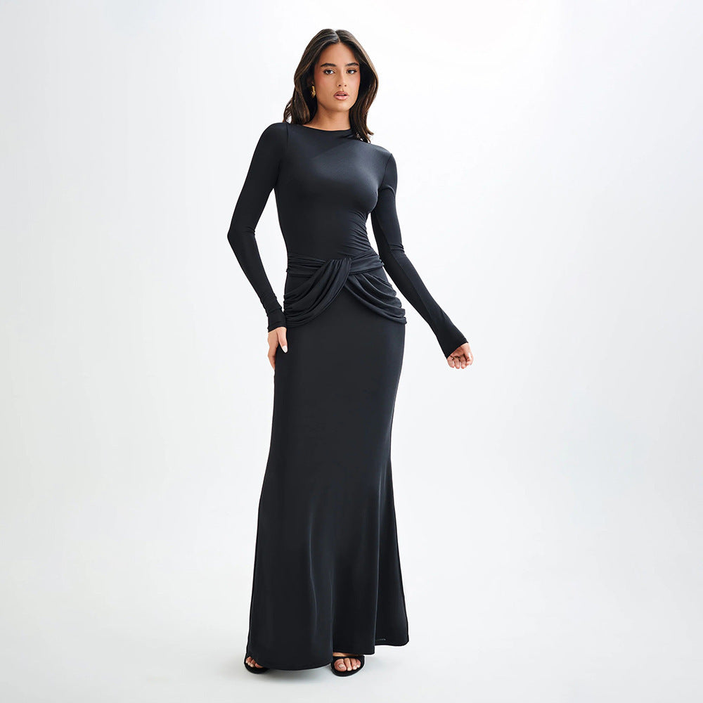 Temperament Pure Color Long Dress