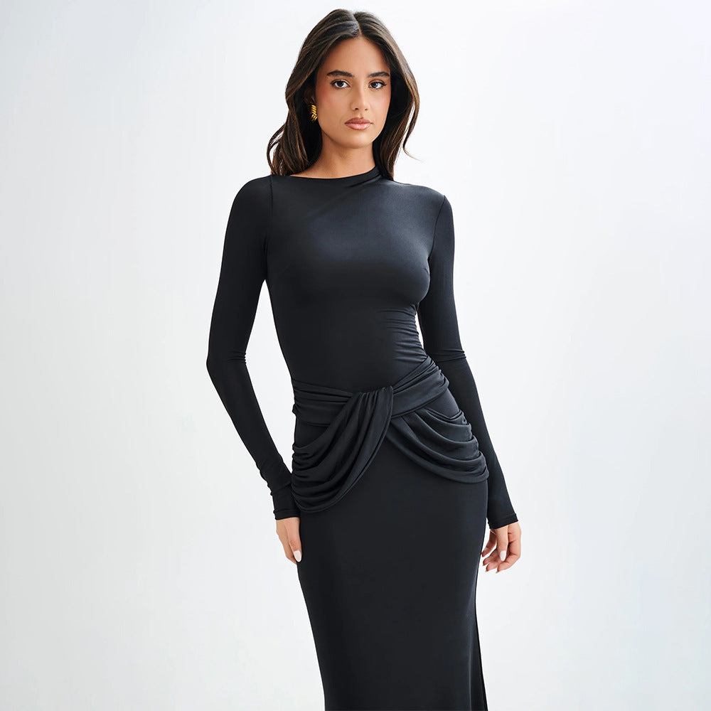Temperament Pure Color Long Dress