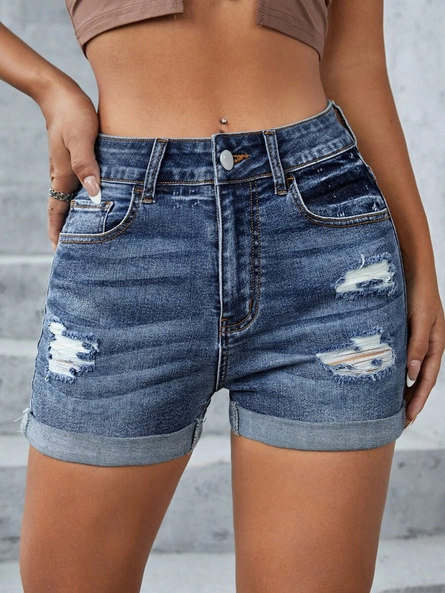 Ripped Denim Shorts