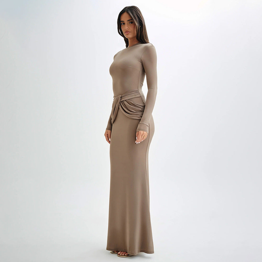 Temperament Pure Color Long Dress