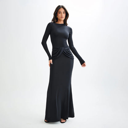 Temperament Pure Color Long Dress