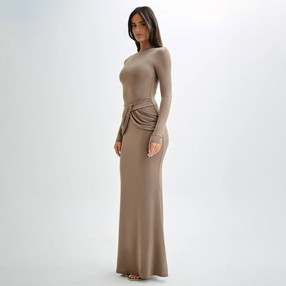 Temperament Pure Color Long Dress